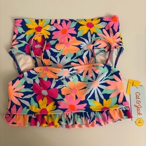 Cat & Jack Floral Swimsuit Girls Size Large 10/12 NWT Two Piece Bathing Suit